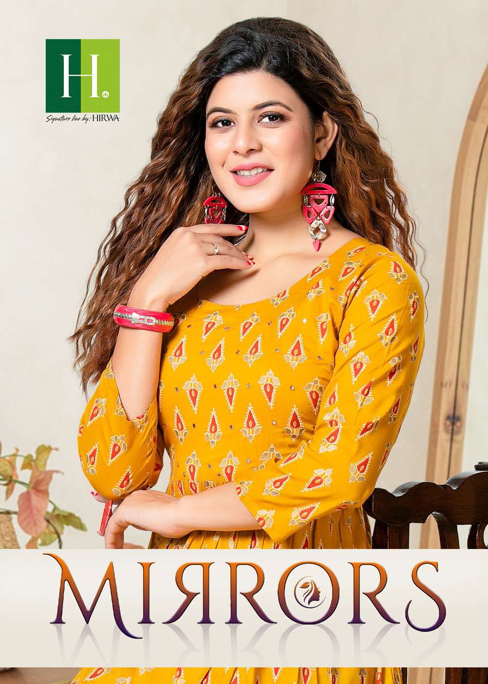 Hirwa Mirrors Heavy Rayon Printed Ethnic Wear Anarkali Kurti Collection